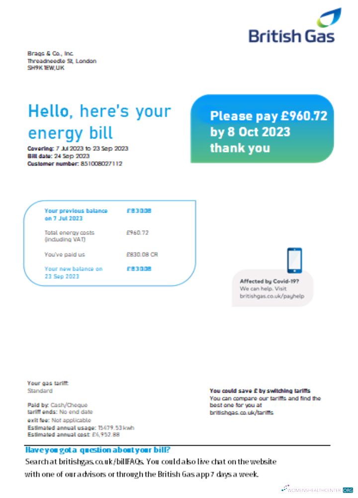 Download British Gas Energy utility business bill SCR page 1 Photoshop template
